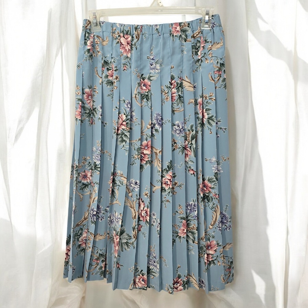 VTG Koret Pleated Midi Skirt Floral Print Elastic Waist Woman Size 10‎ Bohemian